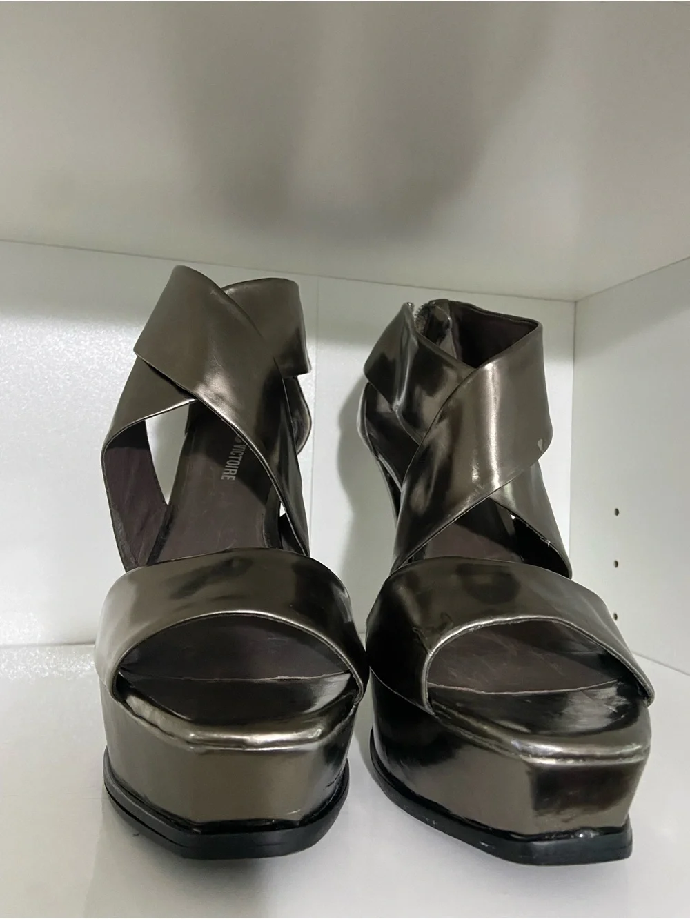 Pour La Victoire “Tifara” Metallic Pewter Platform Sandals